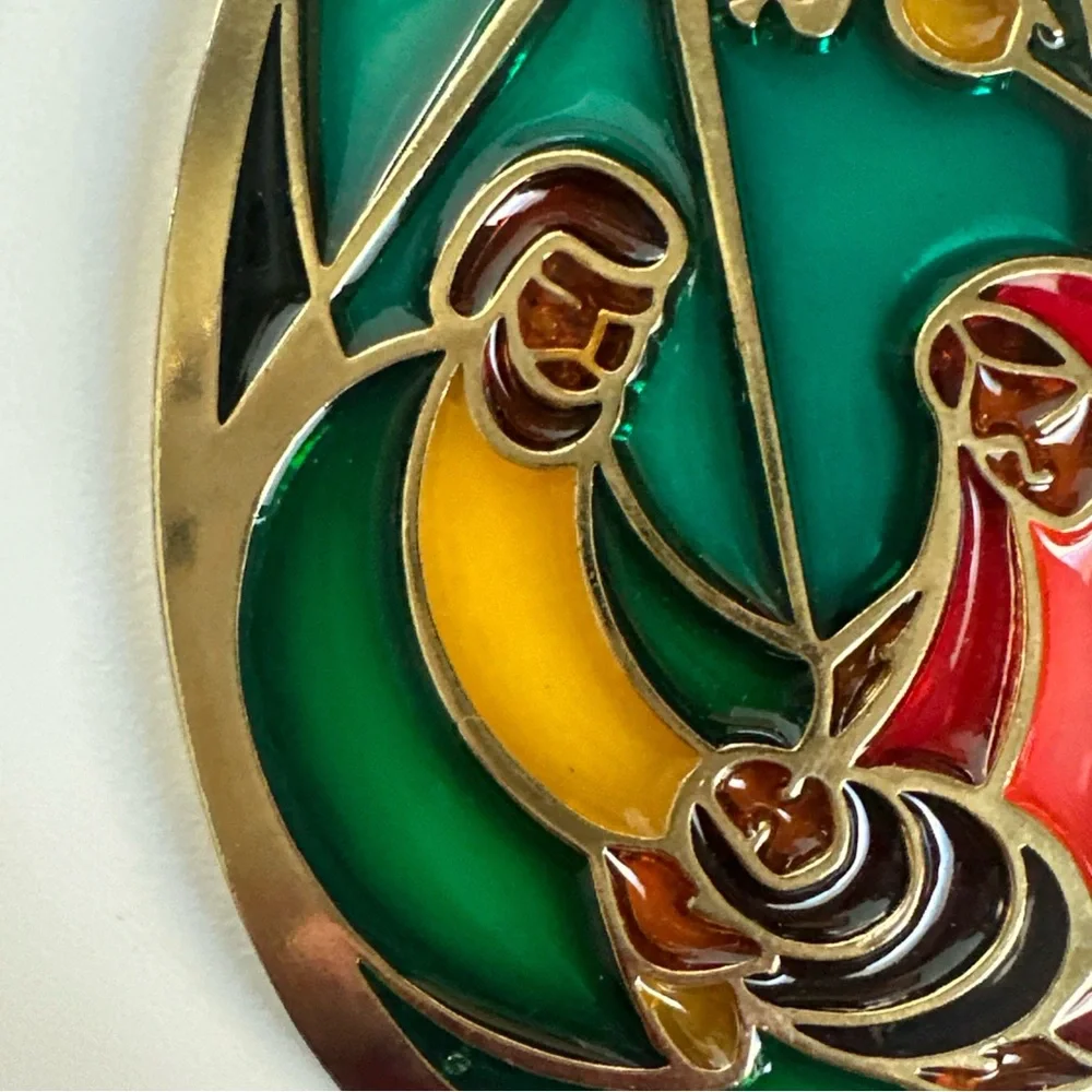 (2) Holy Family Stained Glass Window Teardrop Shape Gold Tone Xmas Ornament - Picture 10 of 15
